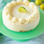 Instant Pot Key Lime Cheesecake on Green Cake Stand