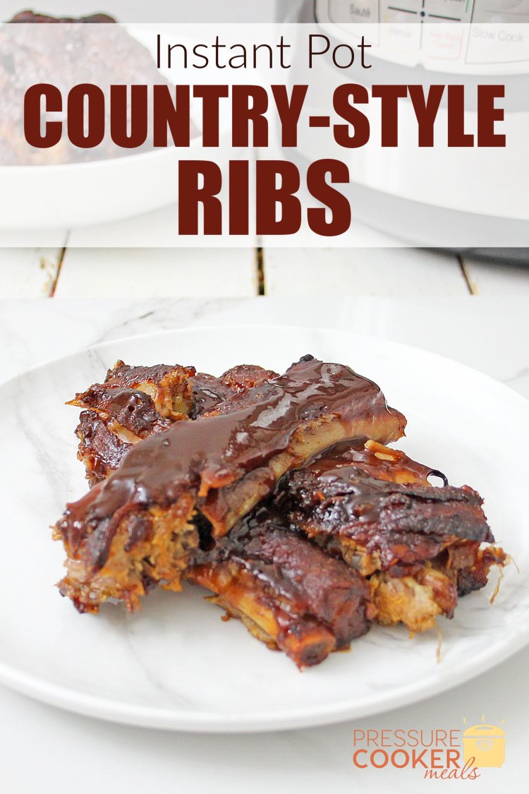 Instant Pot Country Style Ribs with BBQ Sauce on white plate